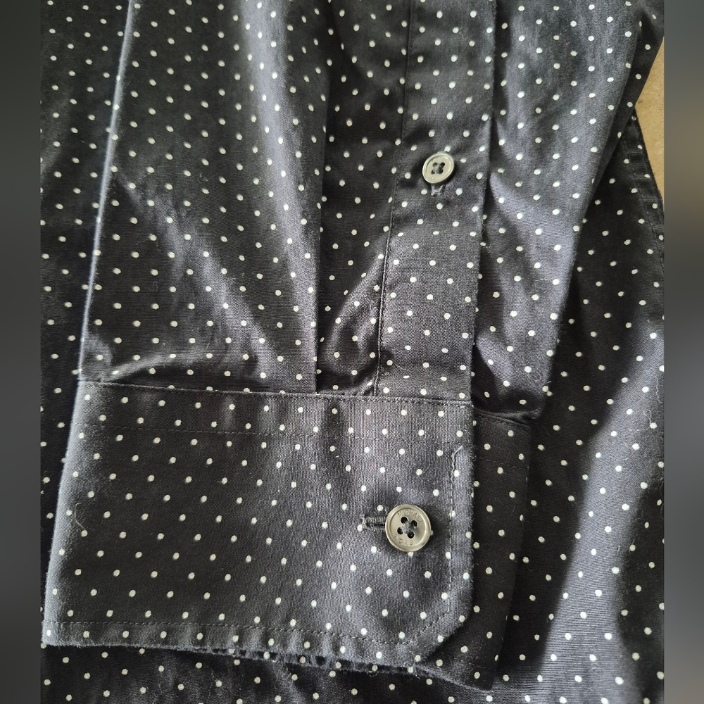 Michael Kors Mens Dress Shirt Sz L Long Sleeve Polka Dot Black Tailored Fit - Picture 7 of 11